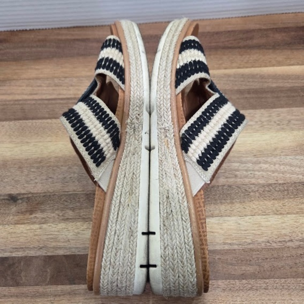 Baretraps Bliss Platform Slide Sandals Women 8.5M Black Cream Striped Espadrille - Picture 9 of 13